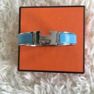 Hermes Blue Silver H Clic Clac Bracelet